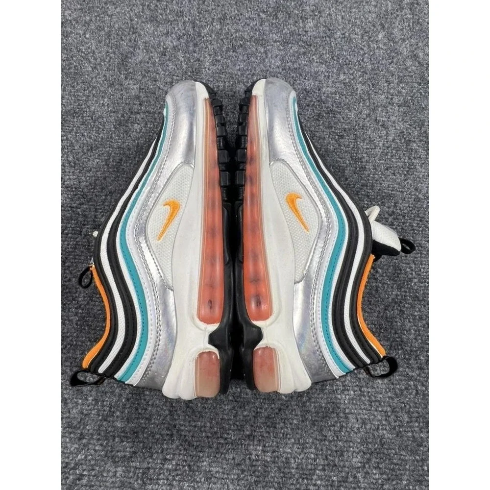 Nike Air Max 97 Shoes Youth Size 6.5Y Silver‎ Teal Orange Sneakers CW0989-001